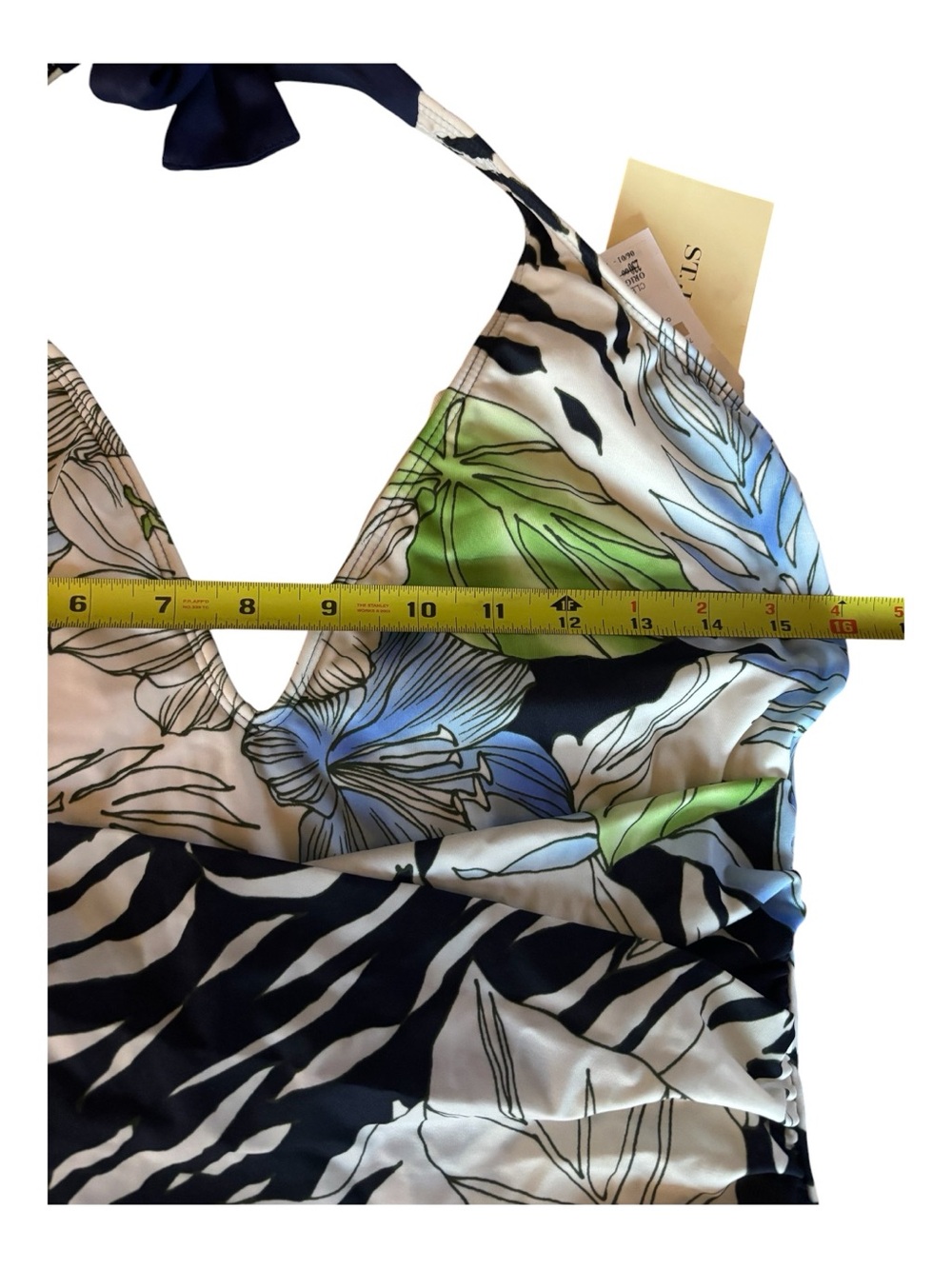 NWT St John Women’s Floral & Zebra Halter One-Piece Swimsuit Blue/Green/Black 12 - Picture 5 of 7